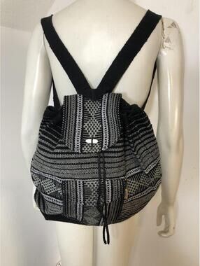 Artesanias Mr Pinzon Woven Black White Drawstring Boho Hippie Bag Rasta Backpack
